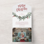 Prettig kerstfeest Rode Script Waterverf Vakantie All In One Uitnodiging (Binnen)