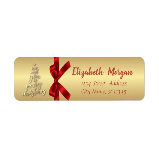 Prettig Kerstfeest, Rode strik Etiket (Voorkant)