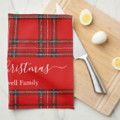 Prettig kerstfeest rode tartan geruite script naam theedoek (Quarter Fold)