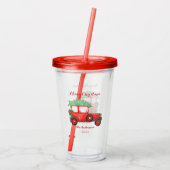 Prettig kerstfeest Rode Truck Acrylic Bekerglas Acryl Drinkbeker (Achterkant)