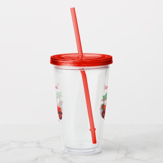 Prettig kerstfeest Rode vrachtwagen Acryl tumbler Acryl Drinkbeker (Links)