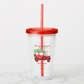 Prettig kerstfeest Rode vrachtwagen Acryl tumbler Acryl Drinkbeker (Voorkant)