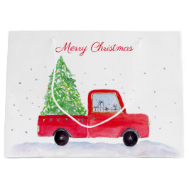 Prettig kerstfeest Rode vrachtwagen met kerstboom Groot Cadeauzakje
