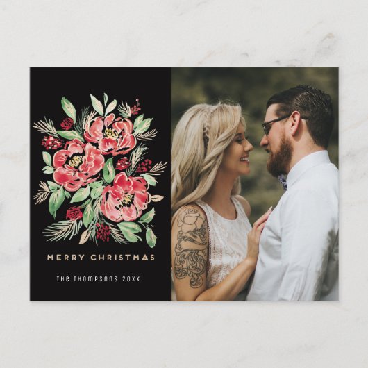 Prettig kerstfeest rode waterverfrozen foto feestdagenkaart (Voorkant)