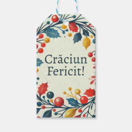 Prettig kerstfeest - Roemeens - Kerstman krans Cadeaulabel