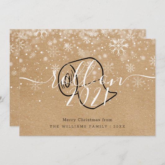 Prettig kerstfeest Rol op nieuwjaar Rustiek plezie Feestdagenkaart (Voorkant / Achterkant)