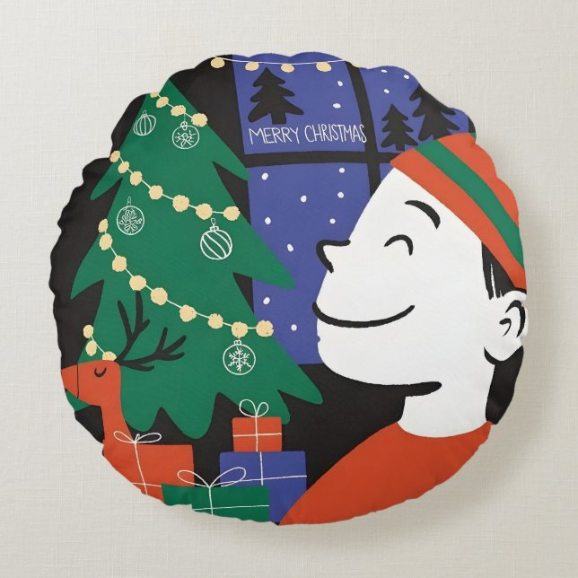 Prettig kerstfeest rond kussen (Voorkant)