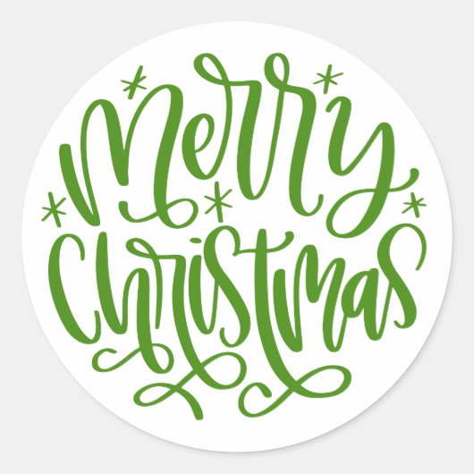 Prettig kerstfeest ronde groene scriptstickers sticker (Voorkant)