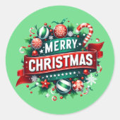 Prettig kerstfeest ronde sticker (Voorkant)
