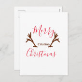 Prettig kerstfeest rood bruin rendier hoorn vakant feestdagenkaart (Voorkant / Achterkant)