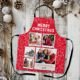 Prettig kerstfeest Rood Doodles 5 Foto Familie Cad Schort