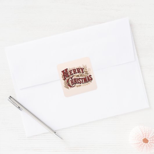 Prettig kerstfeest - Rood en Goud Vierkante Sticker (Envelop)