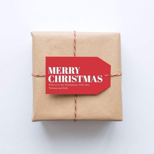 Prettig Kerstfeest Rood en Wit Aangepast Cadeaulabel