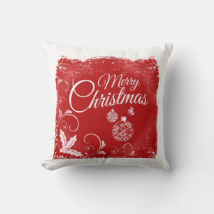 Prettig kerstfeest Rood en Wit Vintage Retro Kussen