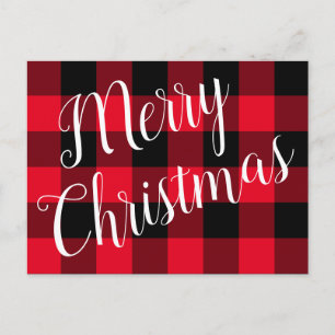 Prettig kerstfeest Rood en Zwart Buffalo Plaid Briefkaart
