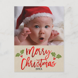 Prettig kerstfeest Rood Folie Modern Schrift Foto Feestdagenkaart
