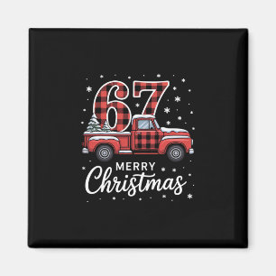 Prettig kerstfeest Rood geruit vrachtwagen 67 Kers Magneet