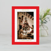 Prettig Kerstfeest Rood Goud Eenvoudig Modern Foto Folie Feestdagenkaart (Staand Voorkant)