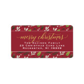 Prettig kerstfeest Rood Goud Elegant Script Adres Etiket (Voorkant)