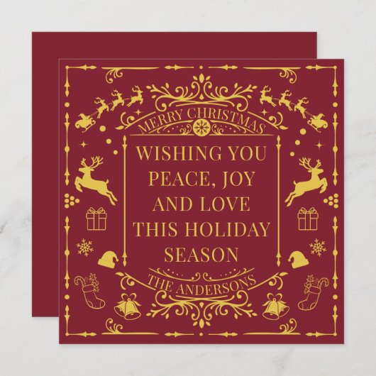 Prettig kerstfeest Rood & Goud Imitatie Kerstkaart Kaart (Voorkant / Achterkant)