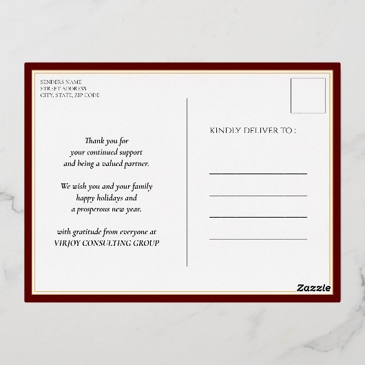 Prettig Kerstfeest Rood Goud Schrift Zakelijk Folie Feestdagen Briefkaart (Achterkant)