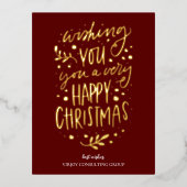 Prettig Kerstfeest Rood Goud Schrift Zakelijk Folie Feestdagen Briefkaart (Voorkant)