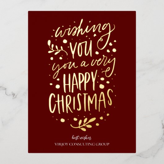 Prettig Kerstfeest Rood Goud Schrift Zakelijk Folie Feestdagen Briefkaart (Voorkant)