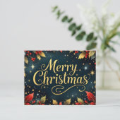 Prettig kerstfeest Rood/Gouden bessen Briefkaart (Staand voorkant)
