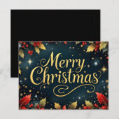 Prettig kerstfeest Rood/Gouden bessen Briefkaart (Voorkant / Achterkant)