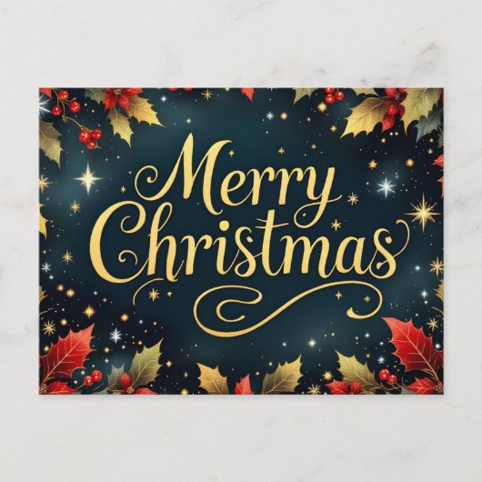 Prettig kerstfeest Rood/Gouden bessen Briefkaart (Voorkant)