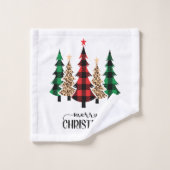 Prettig kerstfeest Rood Groen Geruit Bomen Bad Handdoek (Wasdoekje)