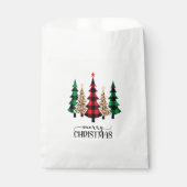 Prettig kerstfeest Rood Groen Geruit Bomen Bedankzakje (Voorkant)