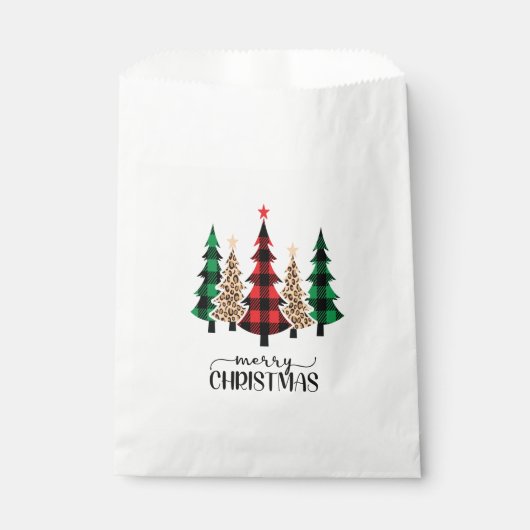 Prettig kerstfeest Rood Groen Geruit Bomen Bedankzakje (Voorkant)