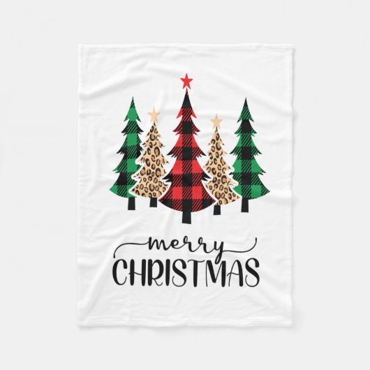 Prettig kerstfeest Rood Groen Geruit Bomen Fleece Deken (Voorkant)