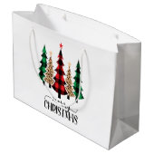 Prettig kerstfeest Rood Groen Geruit Bomen Groot Cadeauzakje (Achterkant Gekanteld)
