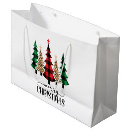 Prettig kerstfeest Rood Groen Geruit Bomen Groot Cadeauzakje