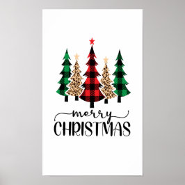 Prettig kerstfeest Rood Groen Geruit Bomen Poster
