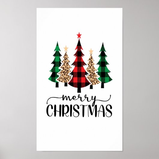 Prettig kerstfeest Rood Groen Geruit Bomen Poster (Voorkant)