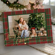 Prettig kerstfeest rood groen geruit tartan 1 foto