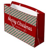 Prettig kerstfeest Rood Groen Gestreepte Patroon G Groot Cadeauzakje (Achterkant Gekanteld)