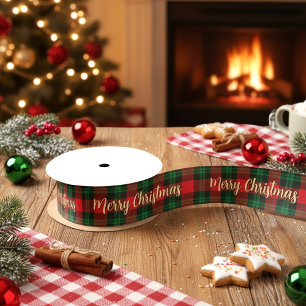 Prettig kerstfeest Rood Groen Schotse ruit Kado Satijnen Lint