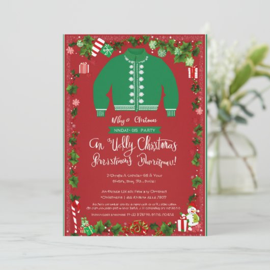 Prettig kerstfeest Rood & Groen Uitnodiging (Staand voorkant)