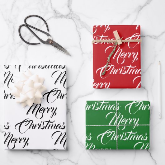 Prettig kerstfeest rood groen wit elegant script  inpakpapier vel (Voorkant)