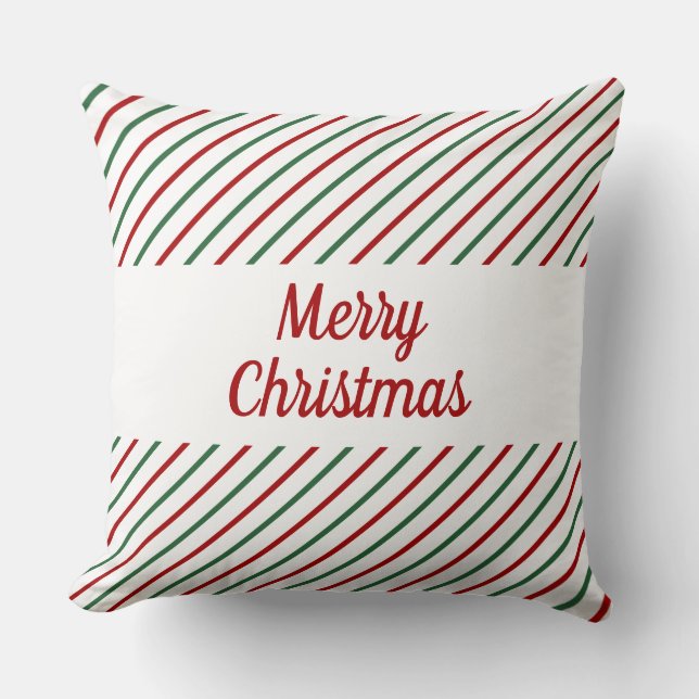 Prettig kerstfeest Rood Groen Wit Gestreept  Kussen (Voorkant)