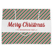 Prettig kerstfeest Rood Groen Wit Gestreept Patroo Groot Cadeauzakje (Voorkant)