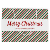 Prettig kerstfeest Rood Groen Wit Gestreept Patroo Groot Cadeauzakje (Achterkant)