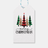 Prettig kerstfeest Rood Groen Zwart Geruit Bomen Cadeaulabel (Voorkant)