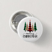 Prettig kerstfeest Rood Groen Zwart Geruit Bomen  Ronde Button 3,2 Cm (Voorkant /achterkant)
