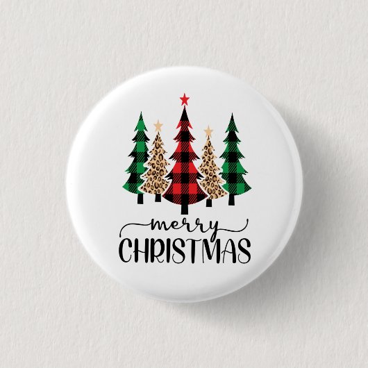 Prettig kerstfeest Rood Groen Zwart Geruit Bomen  Ronde Button 3,2 Cm (Voorkant)