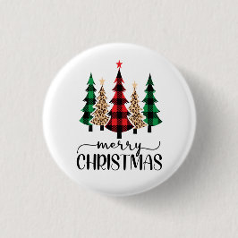 Prettig kerstfeest Rood Groen Zwart Geruit Bomen  Ronde Button 3,2 Cm